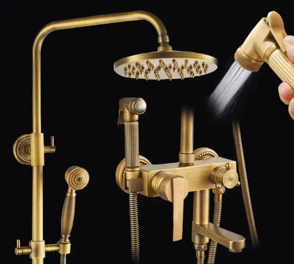 Polished brass shower system