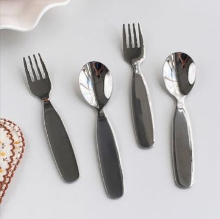 mirror polished stainless steel fork and spoon