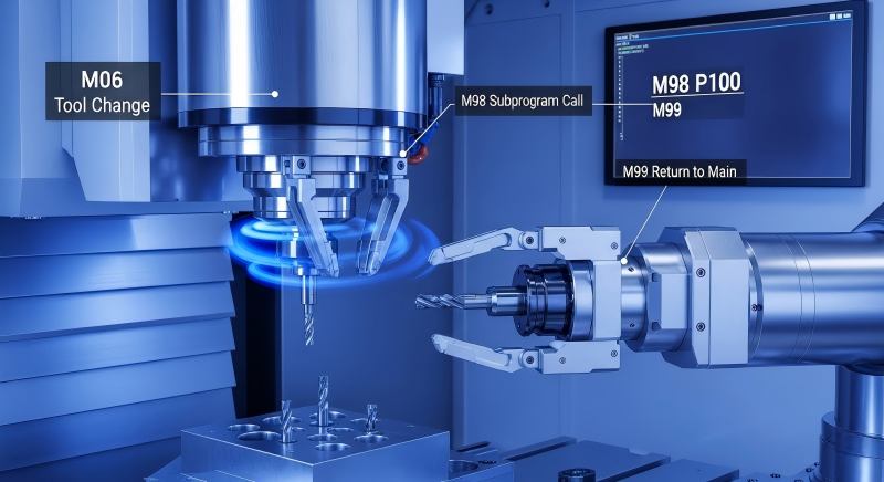 How M06, M98, and M99 Code Streamline Tool Changes and Subprograms in CNC machining Automation