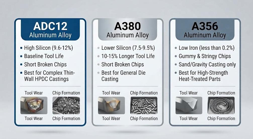 Comparison of ADC12, A380 and A356 aluminum